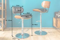 Retro Barhocker CLASSICO schwarz 115cm höhenverstellbar mit Lehne Walnussholz-Design