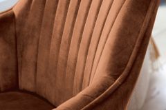 Drehbarer Design Stuhl LIVORNO rost braun Samt Buchenholz Beine mit Armlehnen
