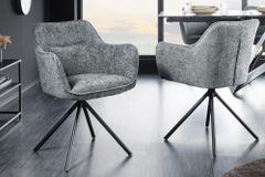Drehbarer Stuhl VERONA grau Strukturstoff mit Armlehne Metallbeine schwarz
