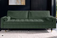 3er Sofa COZY VELVET 220cm grün Cord schwarze Füße mit goldener Kappe