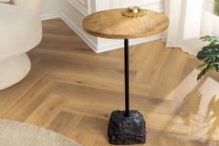 Runder Beistelltisch TRAYFUL 55cm natur Mangoholz Massivholz Marmorfuß Metall schwarz