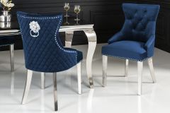 Barock Stuhl CASTLE DELUXE royalblau Samt Löwenkopf Chesterfield Design Esszimmerstuhl Nieten