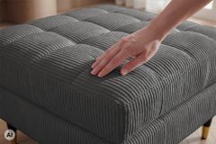 Design Hocker COZY VELVET 80cm grau Cord schwarz mit goldener Metallkappe