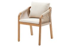 In- und Outdoor Gartenstuhl BALI ROPE natur beige Akazie wetterfest mit Armlehne Kissen