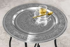 Runder Beistelltisch MARRAKESCH 50cm silber Teetisch abnehmbares Tablett klappbar