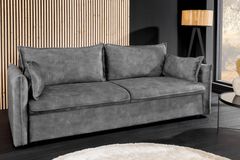 XXL Sofa mit Schlaffunktion APARTMENT grau Samt inkl. Bettkasten und Kissen