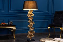 Design Stehlampe GINKGO 122cm schwarz Stoffschirm gold Metall handmade Marmor-Fuß