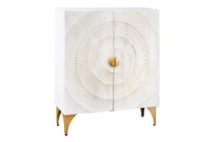 Massives Highboard GOLDEN SUNSET 120cm weiß gold Mangoholz mit 3D Schnitzereien