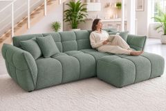XXL Sofa CLOUD 260cm salbei Bouclé Bigsofa Federkern inkl. Kissen