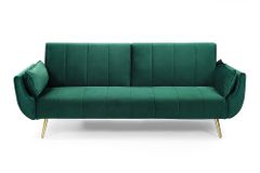 Retro Schlafsofa DIVANI 220cm smaragdgrün Samt goldene Metallfüße 3-Sitzer mit Bettfunktion
