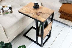 Moderner Laptoptisch CONCIERGE 60cm natur Mangoholz Beistelltisch mit Stauraum Metallgestell