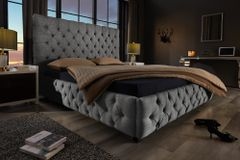 Design Boxbett PARIS 180x200cm grau Leinen Chesterfield Doppelbett