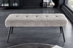 Design Sitzbank BOUTIQUE 100cm champagner greige Bouclé schwarze Metallbeine Polsterbank