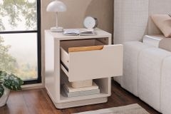 Design Nachtschrank LIV 55cm cashmere weiß mit Schublade und offenem Fach