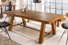 Massiver Esstisch FINCA 165cm vintage braun Pinienholz Industrial Design 8cm Tischplatte