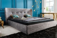 Retro Doppelbett FLORENZ 180x200cm grau Samt Polsterbett Kingsize