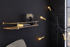 Massives Wandregal HERITAGE 75cm natur Pinienholz gold Metall