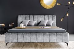 Retro Bett AMSTERDAM 180x200cm grau Samt schwarz Metall Polsterbett