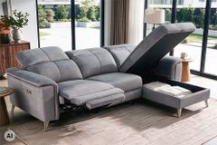 3-Sitzer Sofa IMPERIA 255cm grau Vogue Seiden Samtstoff elektrische Fußstütze