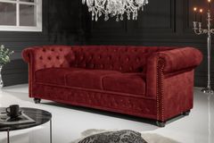 Barock Sofa CHESTERFIELD 205cm bordeaux rot Samt Federkern Knopfheftung 3-Sitzer Couch