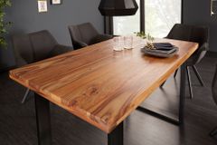 Massivholz Esstisch IRON CRAFT 140cm braun schwarz Sheesham stone finish Industrial