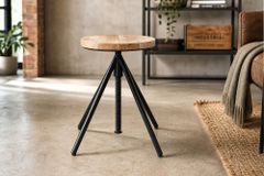 Höhenverstellbarer Hocker FACTORY 60cm natur Mangoholz Metall Sitzhocker