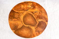 Runder Massivholz Couchtisch MOSAIK 60cm natur Teak Baumstamm handmade