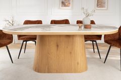 Ovaler Esstisch UNIQUE 200cm weiß natur Keramik Eiche Säulenfuß