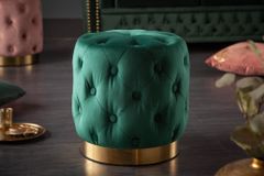 Design Hocker MODERN BAROCK 40cm dunkelgrün gold Samt Chesterfield