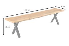 Massivholz Sitzbank WILD OAK 160cm Eiche Baumkante X-Gestell Industrial