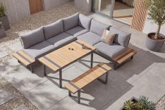 Wetterfestes Gartenmöbel Set TAMPA LOUNGE 250cm grau Aluminium inkl. Sitzbank Tisch Kissen