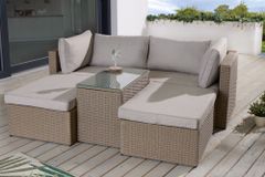 Outdoor Gartenlounge Set XXL MODULAR natur Polyrattan Sitzgruppe wetterfest inkl. Kissen