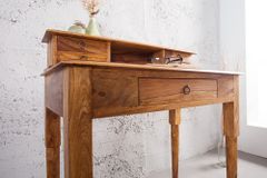 Design Sekretär HEMINGWAY M 90cm braun Sheesham Massivholz stone finish Schreibtisch