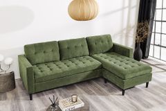 Retro Ecksofa STOCKHOLM 220cm grün Cordstoff Federkern 3-Sitzer