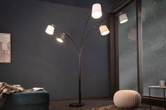Design Bogenlampe LEVELS 205cm schwarz grau 5 Leinenschirme Stehlampe