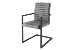 Industrial Freischwinger Stuhl LOFT vintage grau Microfaser mit Armlehne Eisengestell