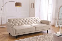 Schlafsofa MAISON BELLE AFFAIRE 220cm champagner beige Vogue Seiden Samtstoff 3-Sitzer