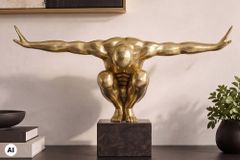 Deko-Figur HIGH DIVER 50cm gold schwarz handmade Athleten-Skulptur