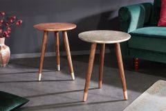 Design Beistelltisch ALCAZAR 50cm antik silber Metall Mangoholz Handarbeit rund