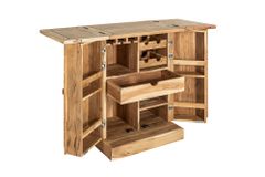 Handgearbeiteter Barschrank MOSAICO 130cm Akazie Massivholz 3D Effekt