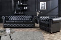 Design Sessel CHESTERFIELD 110cm matt schwarz Knopfheftung Federkern
