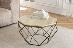 Handgefertigter Couchtisch DIAMOND 70cm beige Travertin messing Eisen