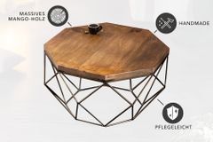 Design Couchtisch DIAMOND 70cm natur Mangoholz massiv messing Eisengestell