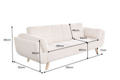 Schlafsofa BOUTIQUE 215cm beige Cord 3-Sitzer mit Holz-Füßen natur
