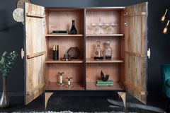 Handgearbeitetes Highboard GOLDEN SUNSET 120cm mit 3D Schnitzereien schwarz gold Mangoholz