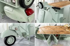 Extravaganter Barschrank SCOOTER 250cm salbei Retro-Konsole Motorroller mit Mangoholz Upcycling