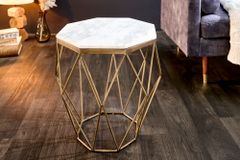 Design Beistelltisch DIAMOND 50cm weiß Marmor messing Metall