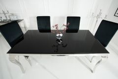Eleganter Design Esstisch MODERN BAROCK 180cm schwarz Edelstahl Opalglas Tischplatte