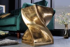 Skulp­tu­raler Beistelltisch TWIST 45cm gold Aluminium handmade Sitzhocker Nachttisch