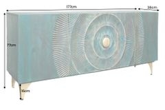 Handgearbeitetes Sideboard GOLDEN SUNSET 180cm türkis gold Mangoholz Metallbeine